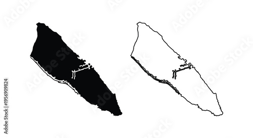 Curaçao map comparison featuring a dark silhouette against a white outline