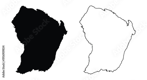 Billede på lærred French Guiana map comparison featuring a dark silhouette against a white outline