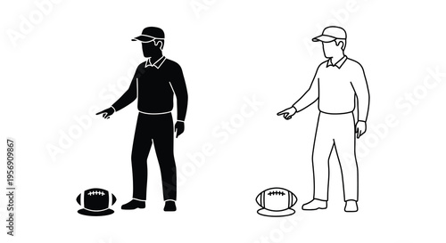 American football referee illustrations with a ball demonstrating signals silhouette