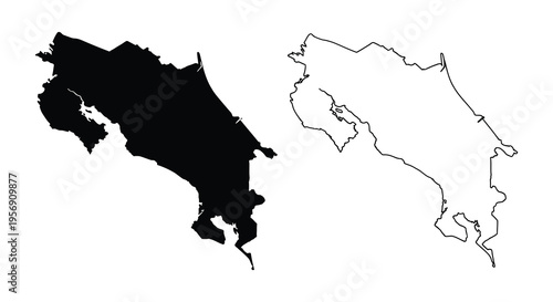 Costa rica map outline both black and white versions geographical silhouette