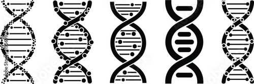 DNA double helix icon set in various styles representing genetics science biology research and molecular structure concepts for medical education design