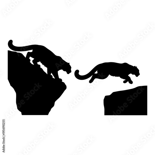 Cheetahs in silhouette against a map of africa and a rock formation Vector, illustration