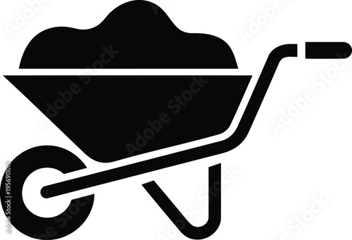 Wheelbarrow filled with soil or cement icon for construction site project building industry and gardening landscaping services