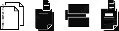 Document file icon set vector illustration with paper sheets and print symbols for office workflow management and digital documentation design