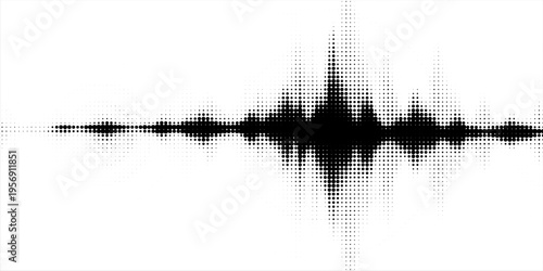 Abstract halftone sound wave visualization isolated on a clean white background.
