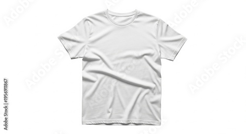 Wrinkled white cotton t-shirt mockup for product display; casual blank apparel with short sleeves for easy customization and design placement