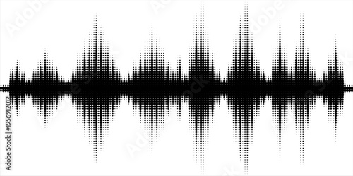 Abstract halftone sound wave visualization isolated on a clean white background.