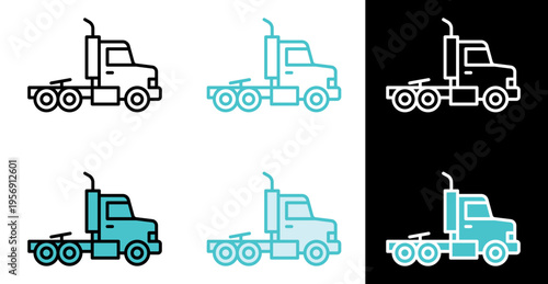 Semi truck tractor unit icon for freight transport and logistics in line and fill style