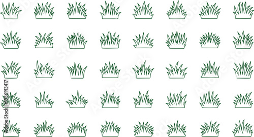 Grass line doodle. Outline grassland or meadow sketch, simple field design. Black grass brush stroke hand drawn texture for garden pattern or lawn. Herb marker vector isolated element