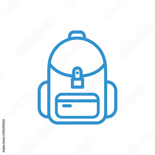 Bright blue vector of a classic backpack with a front pocket and flap closure