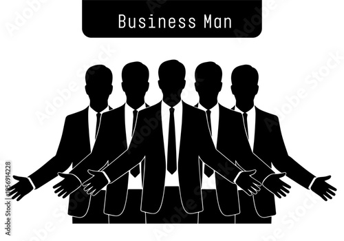 Silhouettes of businessmen in suits with extended arms