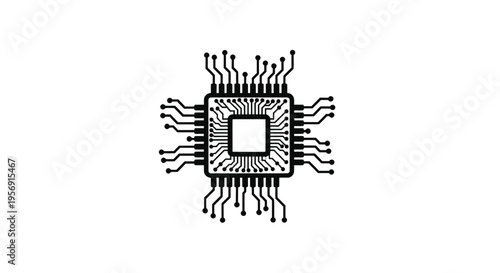 Detailed microchip illustration with complex circuitry a stark silhouette
