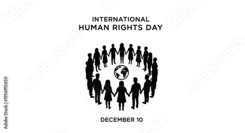 People joining hands around earth for international human rights day silhouette