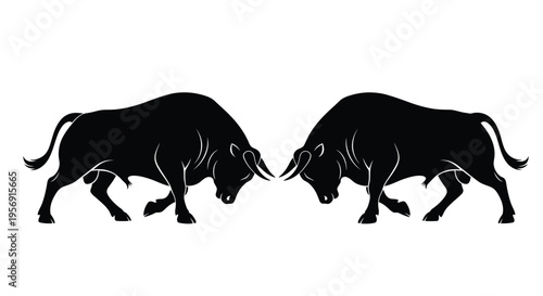 Two powerful bulls facing each other in a dramatic silhouette