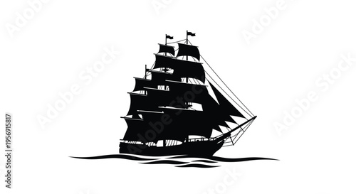 Detailed black ship sailing on water a striking silhouette
