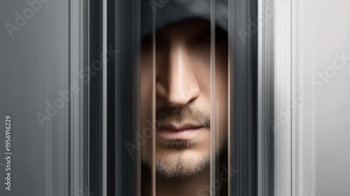 Man behind bars image depicts a man positioned behind bars suggesting confinement or a prison setting