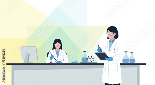 Scientists in Lab Coats Working in a Modern Laboratory with Equipment
