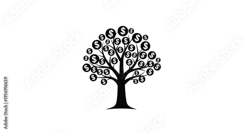 A tree with dollar sign leaves represents financial growth silhouette
