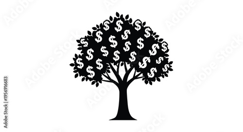 Money tree with dollar signs growing as leaves a striking silhouette