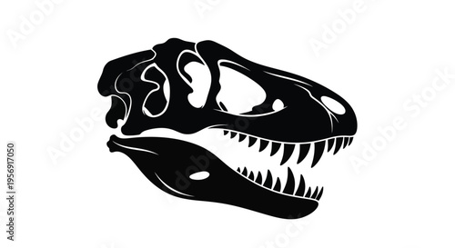 Dramatic black silhouette of a tyrannosaurus rex skull prehistoric fossil silhouette