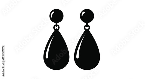 Elegant black teardrop earrings displayed against a white background silhouette