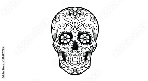 Intricate sugar skull design with floral patterns a striking silhouette