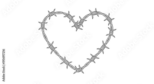 Barbed wire formed into a heart shape striking black outline silhouette