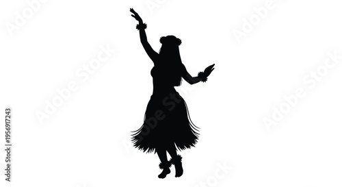 Hawaiian dancer in traditional attire captured in a striking silhouette