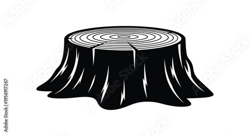 Black tree stump illustration with detailed rings a striking silhouette