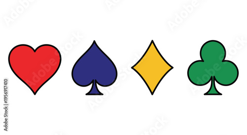 Four playing card suits displayed in vibrant colors a bold silhouette