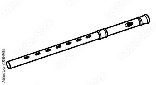 Simple black and white illustration of a flute detailed silhouette