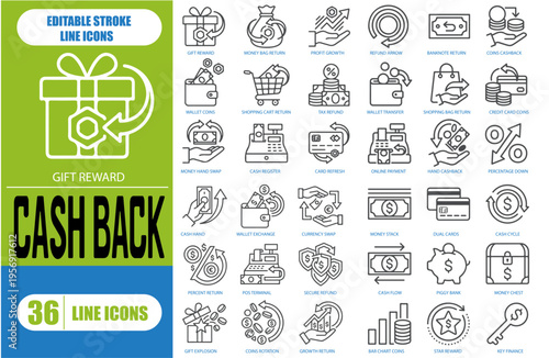 Minimalist Cash Back and Financial Refund Line Icon Set