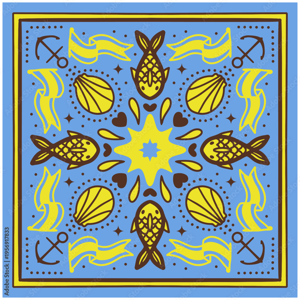 Obraz premium Bandana design illustration vector floral textile retro