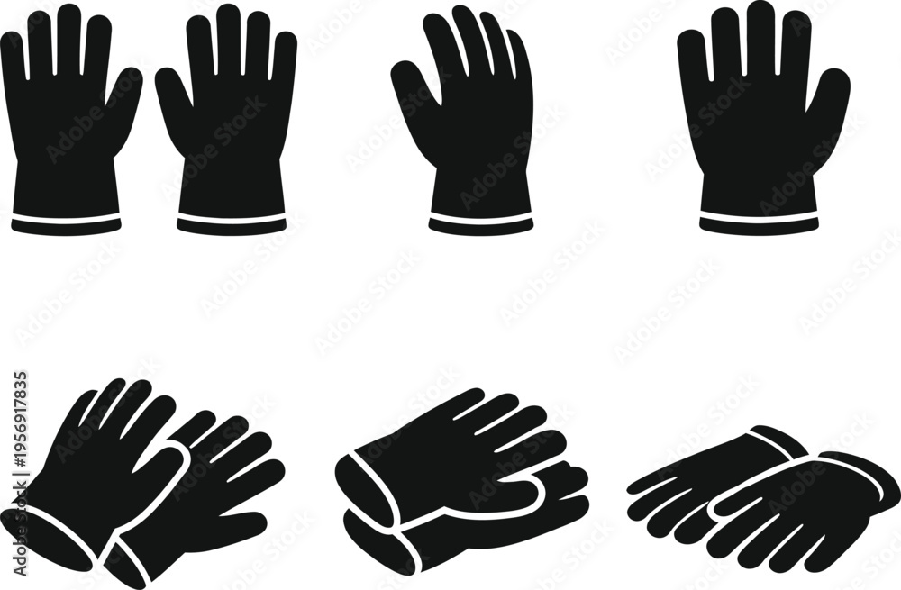 Fototapeta premium Black and white hand in various positions and gestures black hands white background