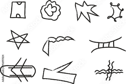 Collection of Various Abstract Hand-Drawn Shapes and Geometric Forms