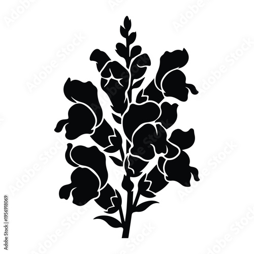 Closeup snapdragon flowers Icon Silhouette vector black design on a white background