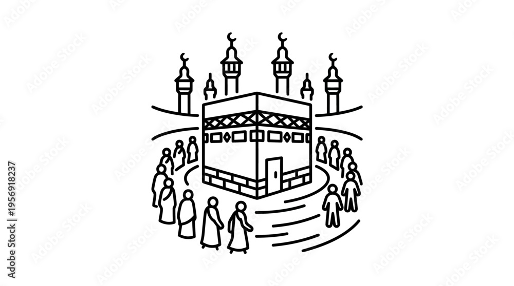 Fototapeta premium Black and White of Kaaba in Mecca During Hajj or Umrah