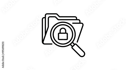 Secure Data Search Folder with Magnifying Glass and Lock