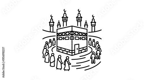 Black and White of Kaaba in Mecca During Hajj or Umrah