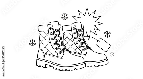 Winter Boots on Sale with Snowflakes and Price Tag