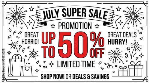 July Super Sale Promotional Banner with Fireworks