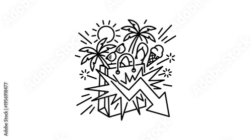 Summer Shopping Sale with Palm Trees and Accessories