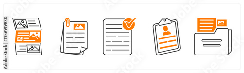 A set of 5 mix icons as article, document, approved document,