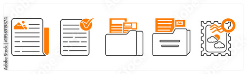 A set of 5 mix icons as news, approved document, folder