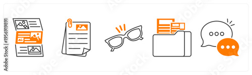 A set of 5 mix icons as article, document, sandglass