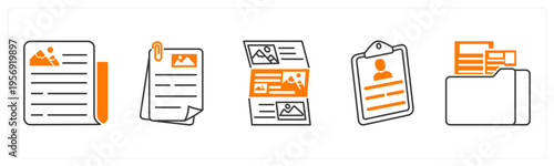 A set of 5 mix icons as news, document, article