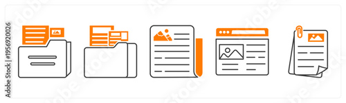 A set of 5 mix icons as folder, news, webpage