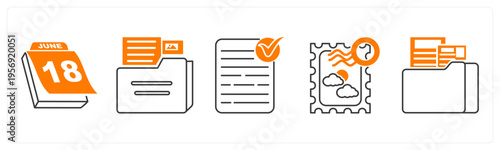 A set of 5 mix icons as calendar, folder, approved document