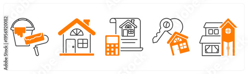 A set of 5 mix icons as paint roller, real estate, property budget