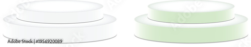 Two-tier white and light green round podiums with shadows on transparent background ideal for product displays and presentations